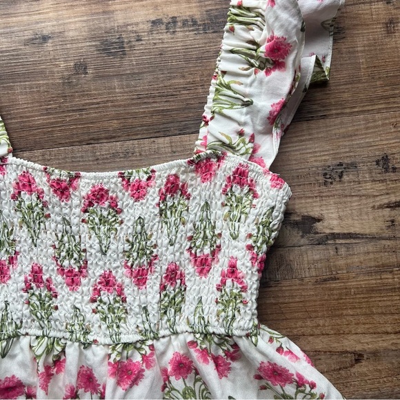 Altar'd State Women's Pink & Green Floral Smocked Sun Dress Size Large - Picture 2 of 7